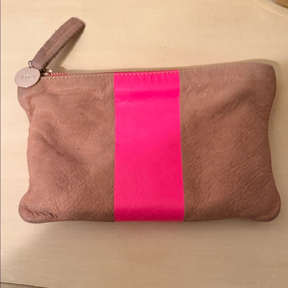 Clare V Tan and Pink Leather Clutch